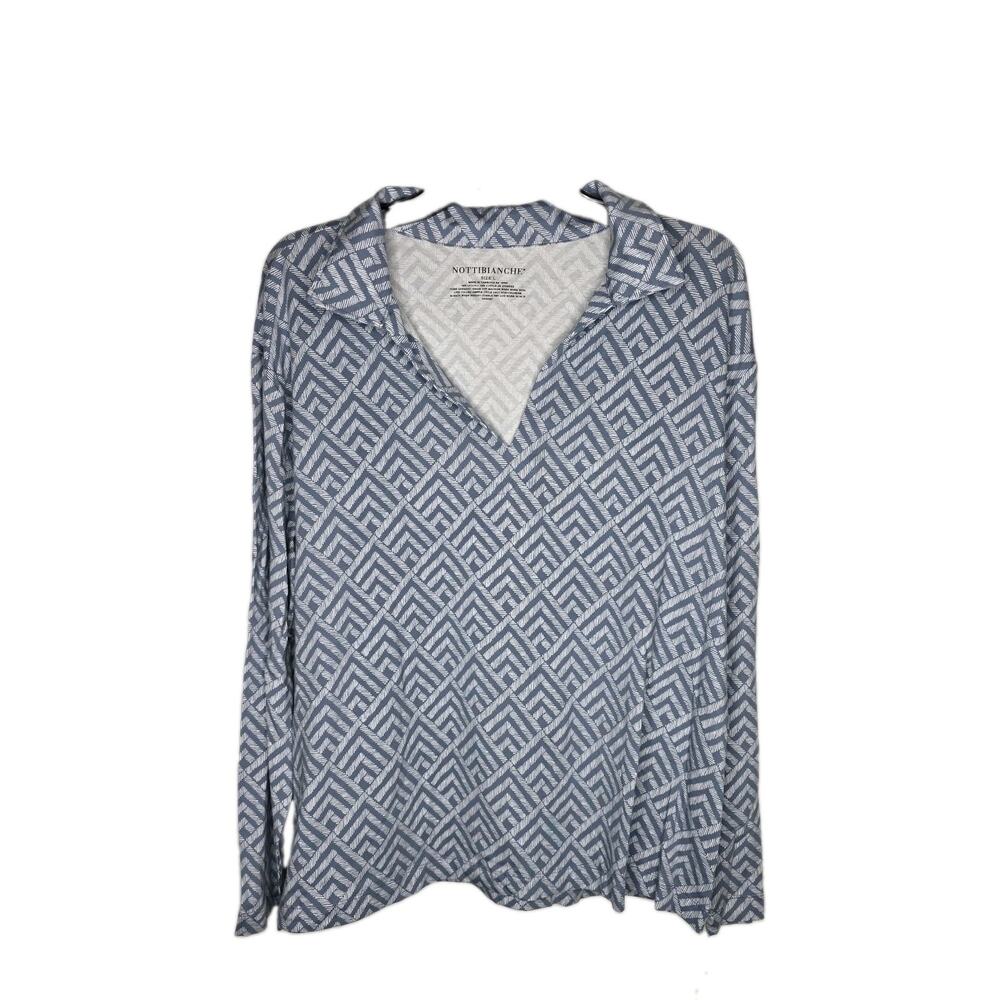 Nottibianche Womens SZ Large Blue Pajama Top V Neck Long Sleeve Lounge PJ